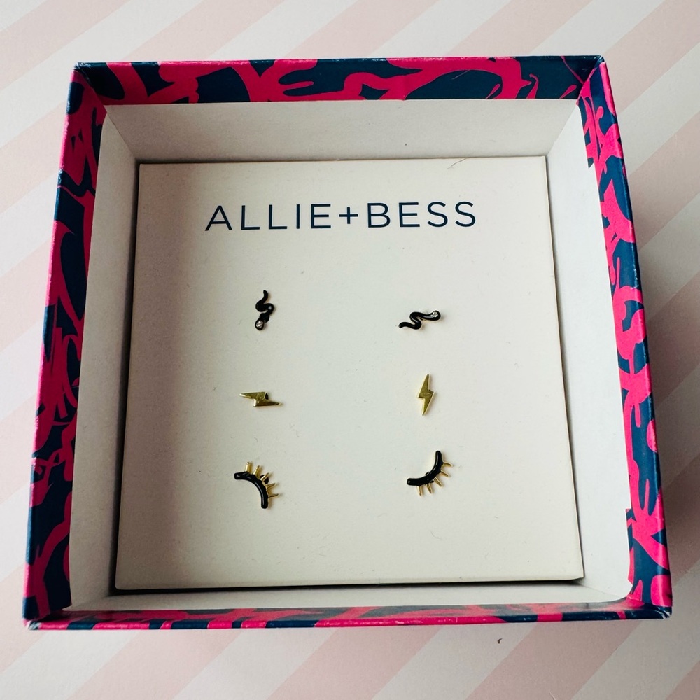 Allie+Bess Gold and Black stud Earring Set 3 piece